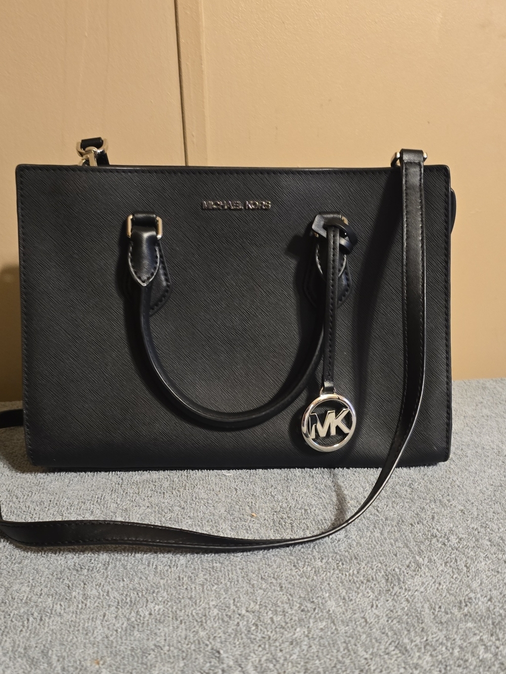 Michael Kors Black Saffiano Satchel with MK Charm